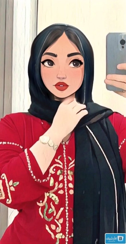 أفتار لفتاة تبدو أنها سعودية ترتدي عباءة حمراء